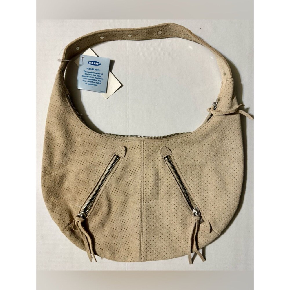 NWT Old Navy Perforated Suede Hobo Bag - Moto Studded Shoulder Bag - Beige